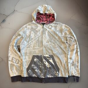 Electric Zombie Hoodie Mens Medium Gray Full Zip All Over Print Outbreak